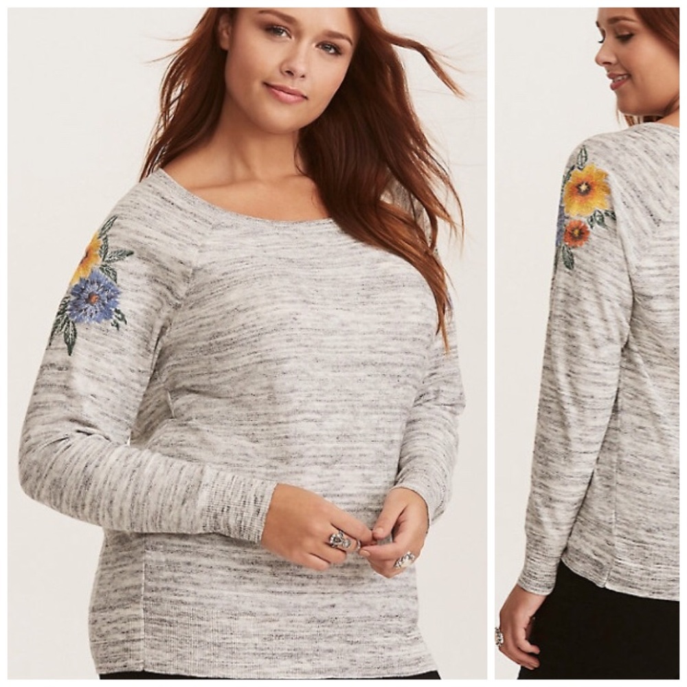 Torrid gray Long Sleeve with Floral Embroidery